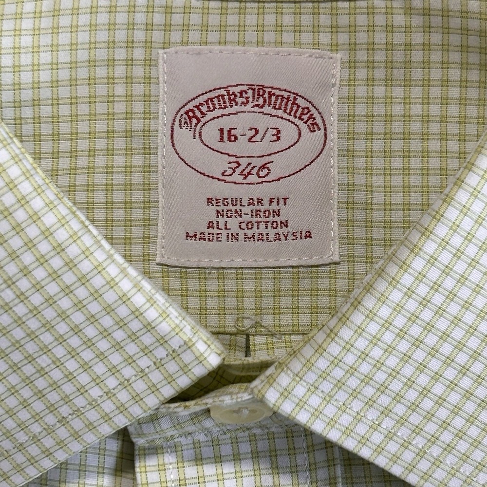 Brooks Brothers Dress Shirt Mens 16-2/3 Button Up Green White Check 346 No Iron - Picture 5 of 9